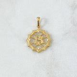 Pendant 15s Red 2.65gr / 2.6cm / White Zircons Textured Edge 18K Yellow Gold