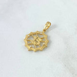Pendant 15s Red 2.65gr / 2.6cm / White Zircons Textured Edge 18K Yellow Gold