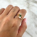 Triple Drop Ring 3.05gr / Size 7 3/4 / White Zircons Green 18K Yellow Gold