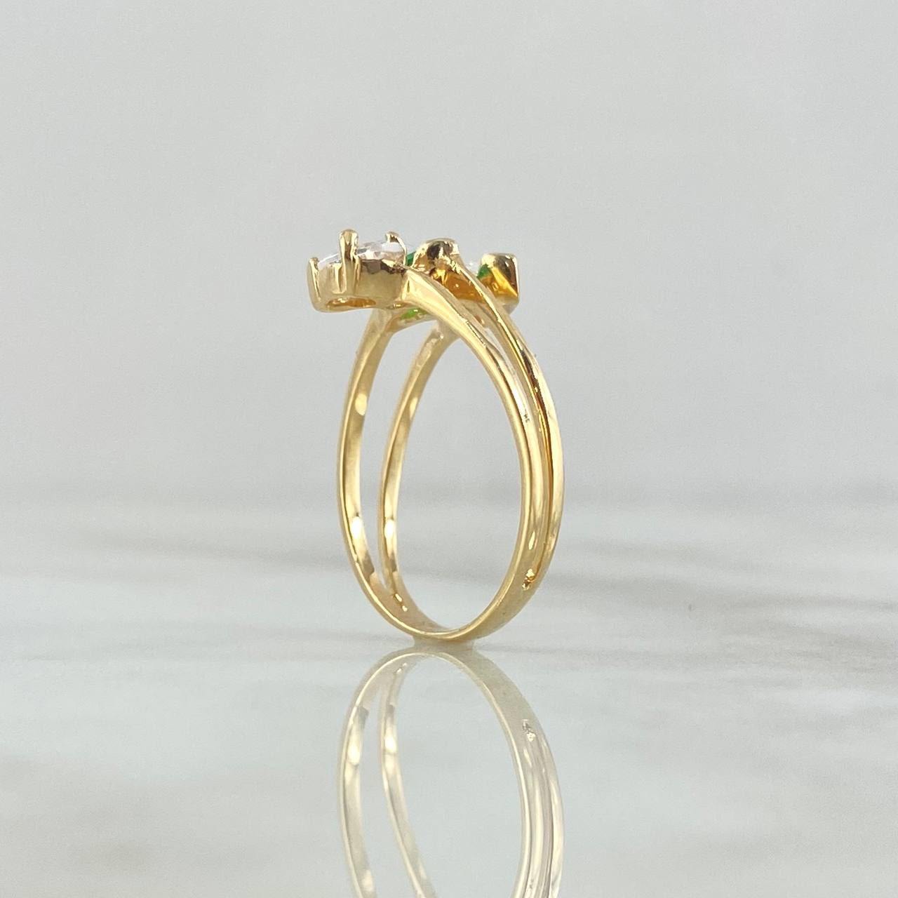 Triple Drop Ring 3.05gr / Size 7 3/4 / White Zircons Green 18K Yellow Gold