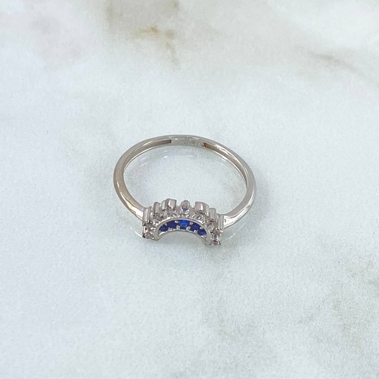 Half Moon Ring 1.75gr / Size 6 1/4 / White Blue Zircons 18K White Gold