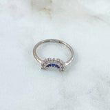 Half Moon Ring 1.75gr / Size 6 1/4 / White Blue Zircons 18K White Gold