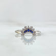 Half Moon Ring 1.75gr / Size 6 1/4 / White Blue Zircons 18K White Gold