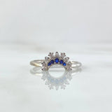 Half Moon Ring 1.75gr / Size 6 1/4 / White Blue Zircons 18K White Gold