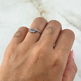 Half Moon Ring 1.75gr / Size 6 1/4 / White Blue Zircons 18K White Gold
