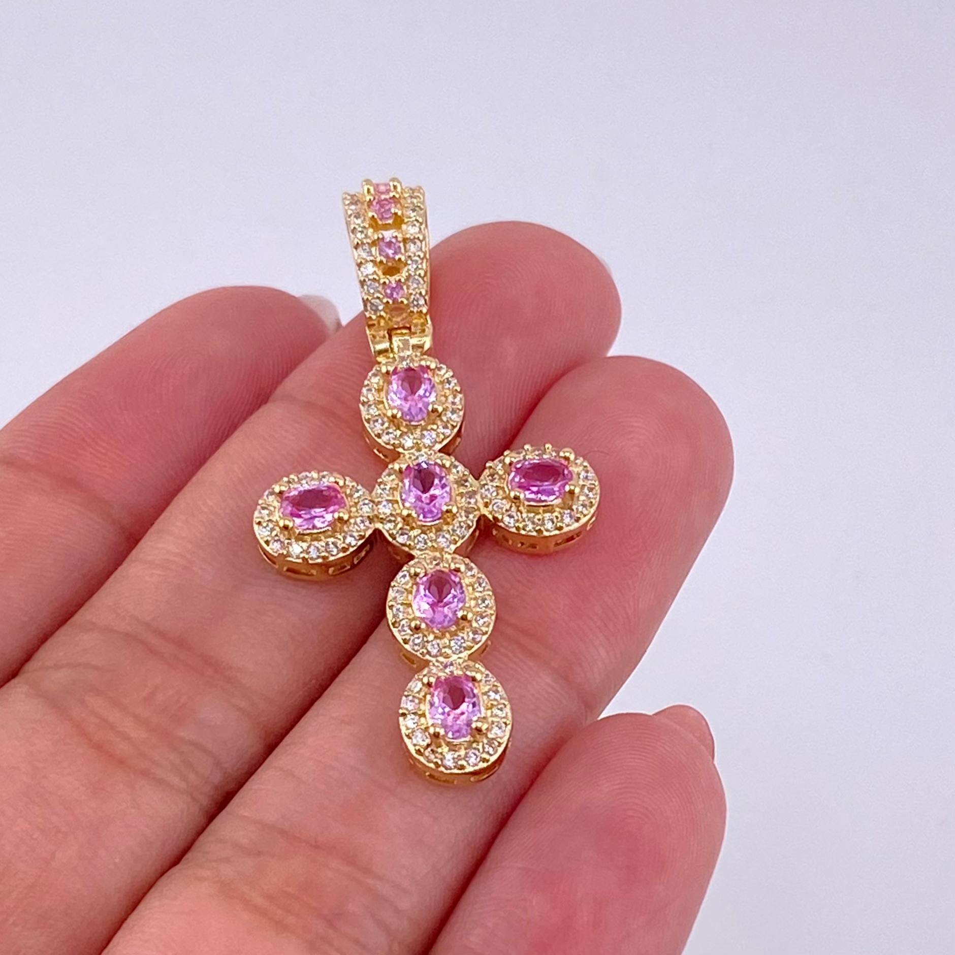 Pendant Cross Dense Ovals 5.4g / 1 3/4 in 18K Yellow Gold