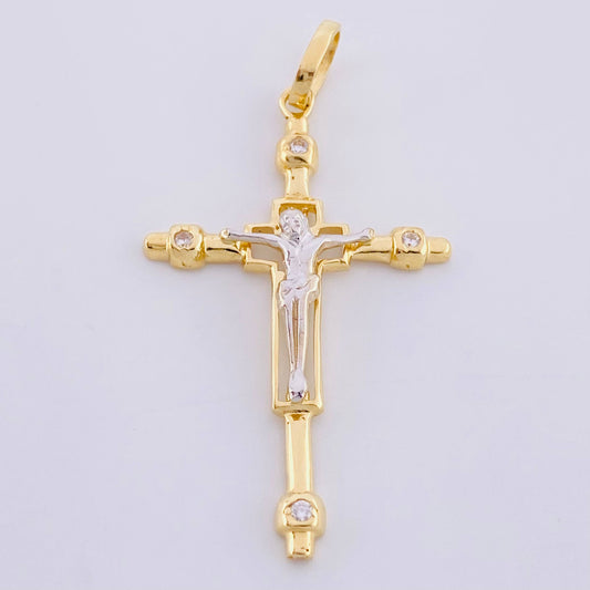 Pendant Cross Christ 3.65g / 2 in Two Golds Yellow White 18K