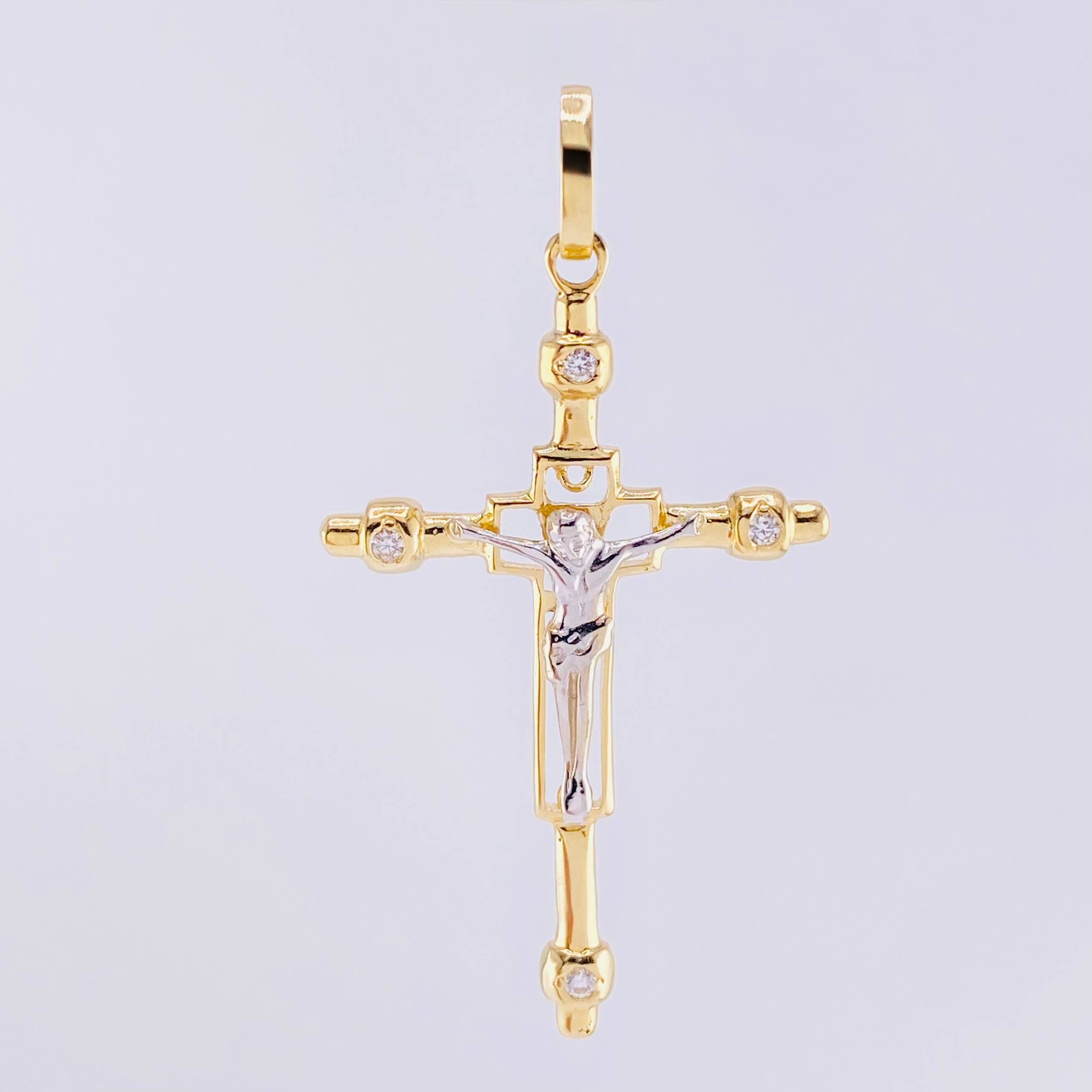 Dije Cruz Cristo 3.65g / 2 in Dos Oros Amarillo Blanco 18K