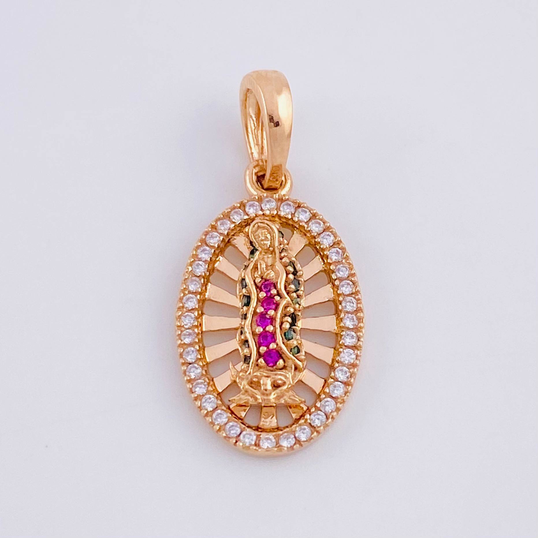 Pendant Virgin of Guadalupe Oval Filigree 2.35g / 1 in 18K Rose Gold