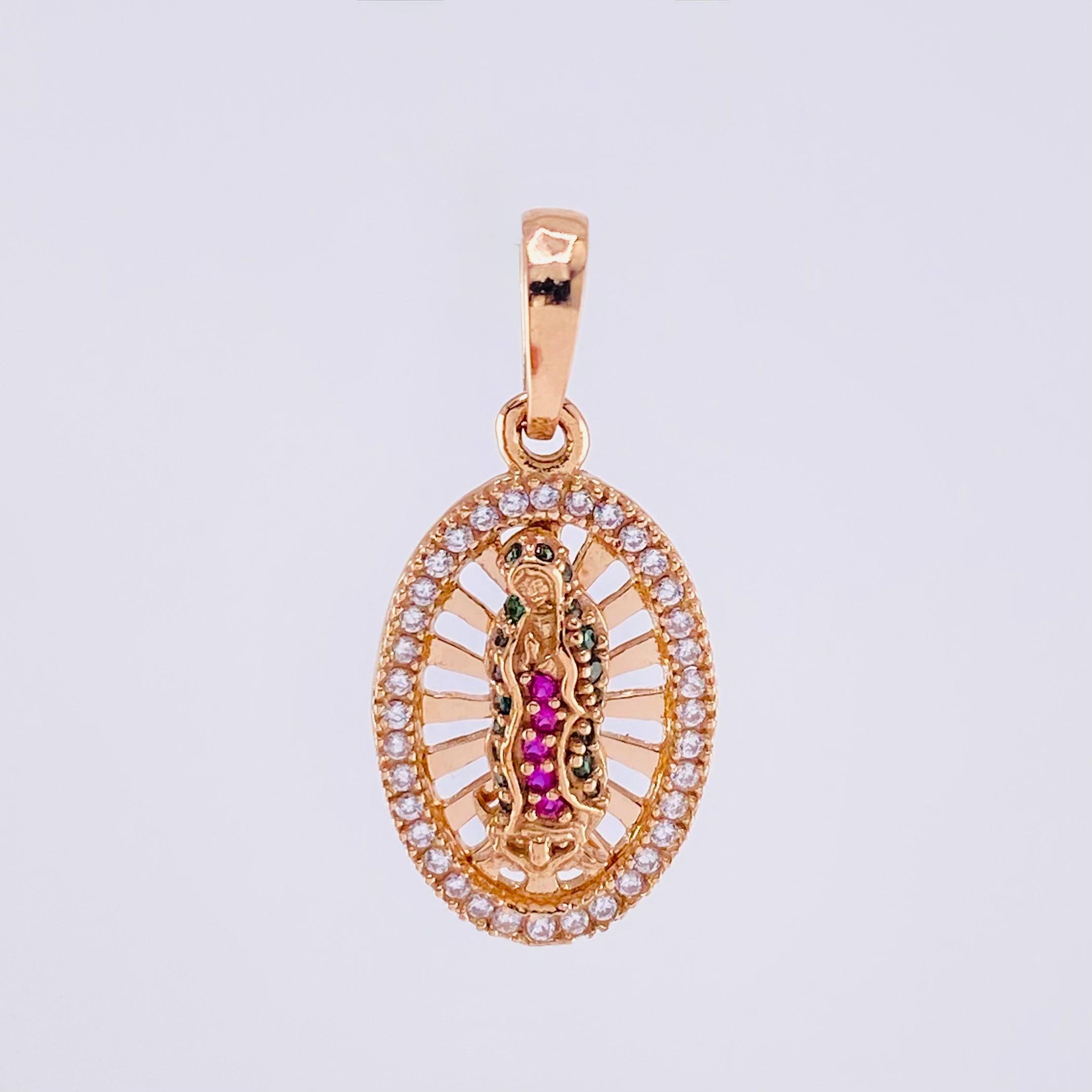 Pendant Virgin of Guadalupe Oval Filigree 2.35g / 1 in 18K Rose Gold