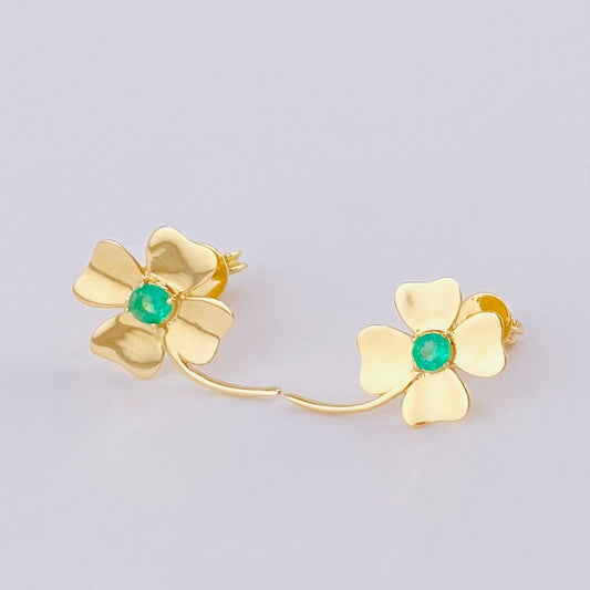 Topos Flor De La Suerte Esmeraldas 17pts 1.95gr / 3/4 in / Oro Amarillo 18K ©