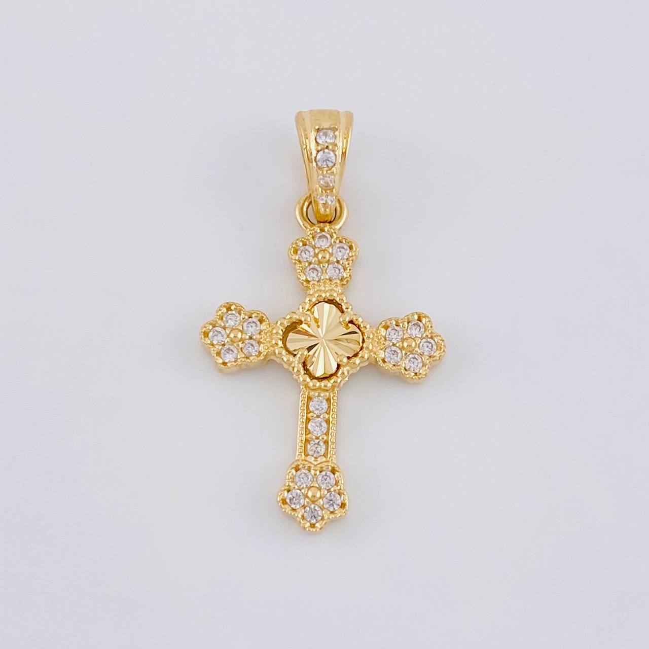 Diamond Cut Clover Cross Pendant Florencial 1.35 g / 1 in 18K Yellow Gold Nac.Esp.