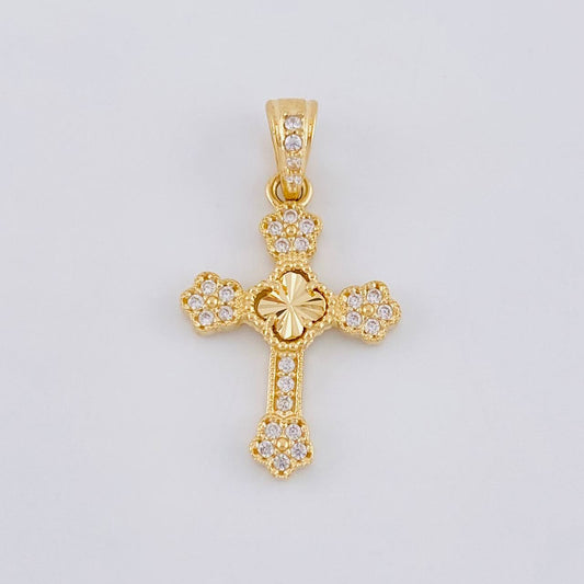Dije Cruz Trebol Diamantado Florencial 1.35 g / 1 in Oro Amarillo 18K Nac.Esp.