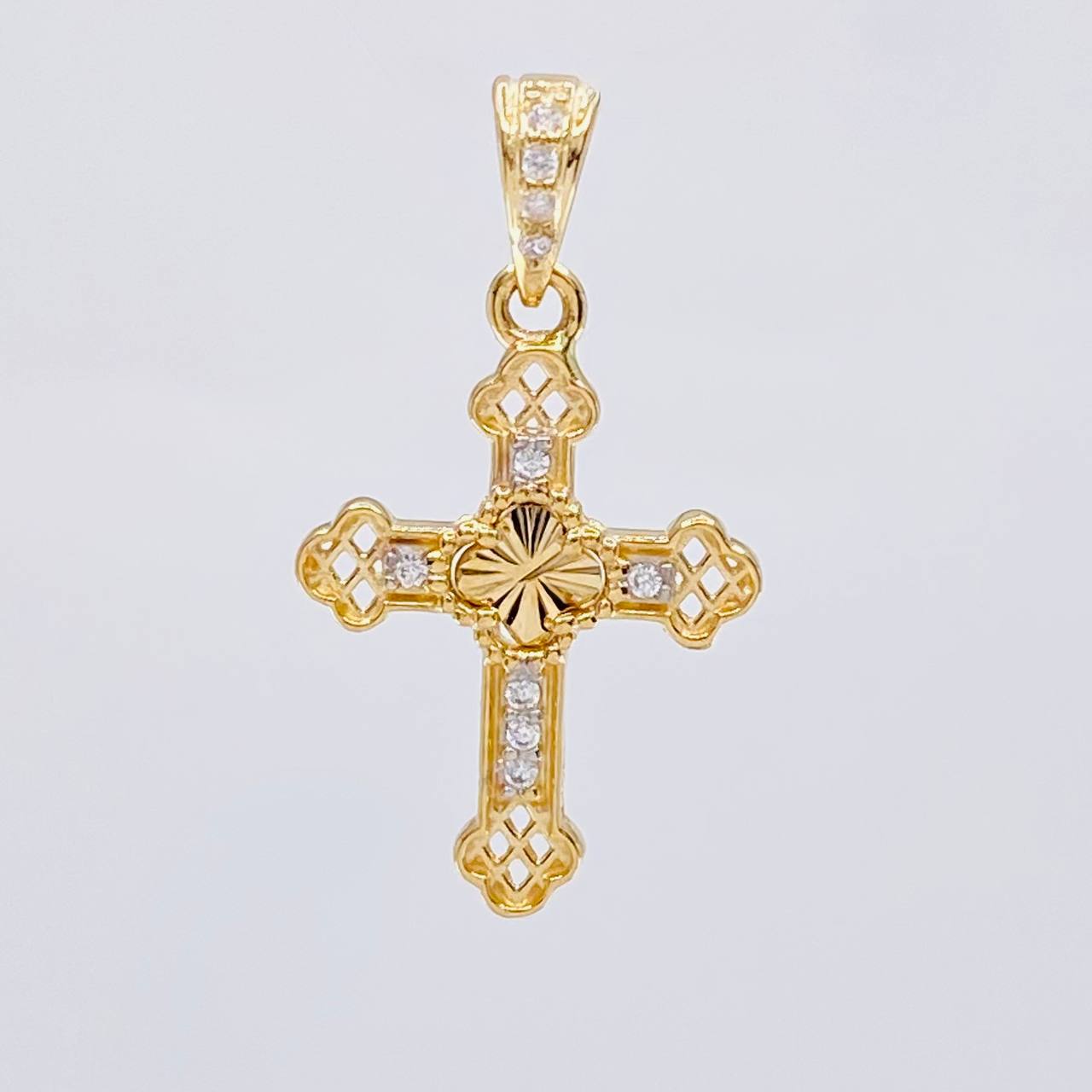 Pendant Cross Clover Diamond Cut Florencial 1.15 g / 1/2 in Yellow Gold 18K