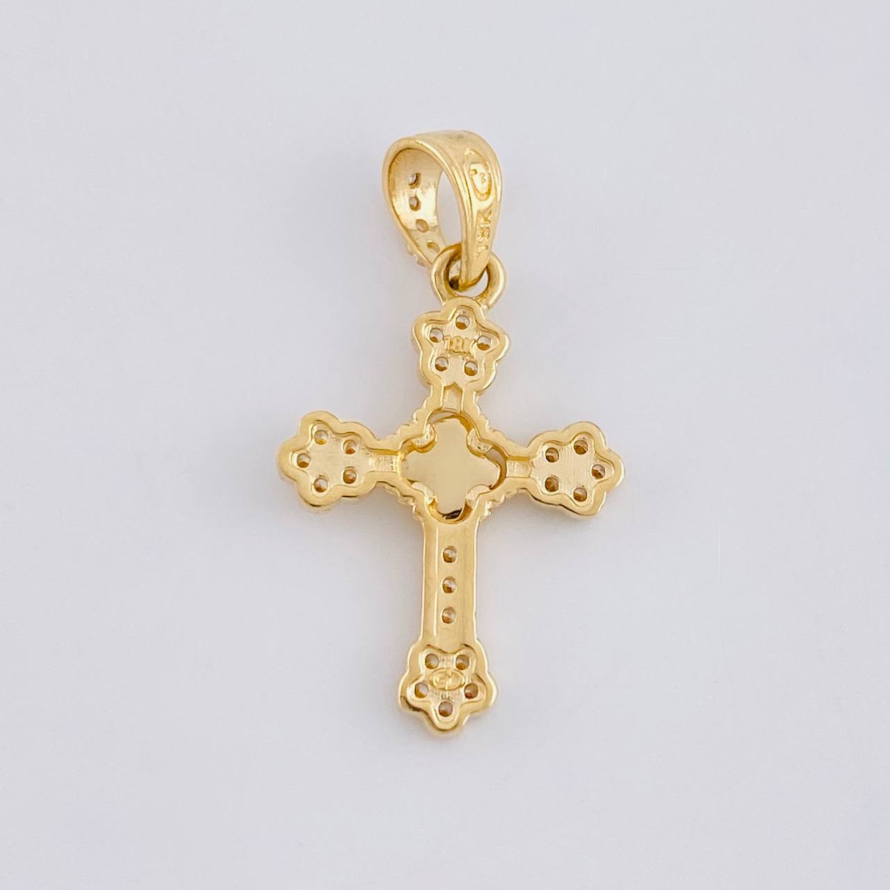 Diamond Cut Clover Cross Pendant Florencial 1.3 g / 1 in Yellow Gold 18K Nac.Esp.*