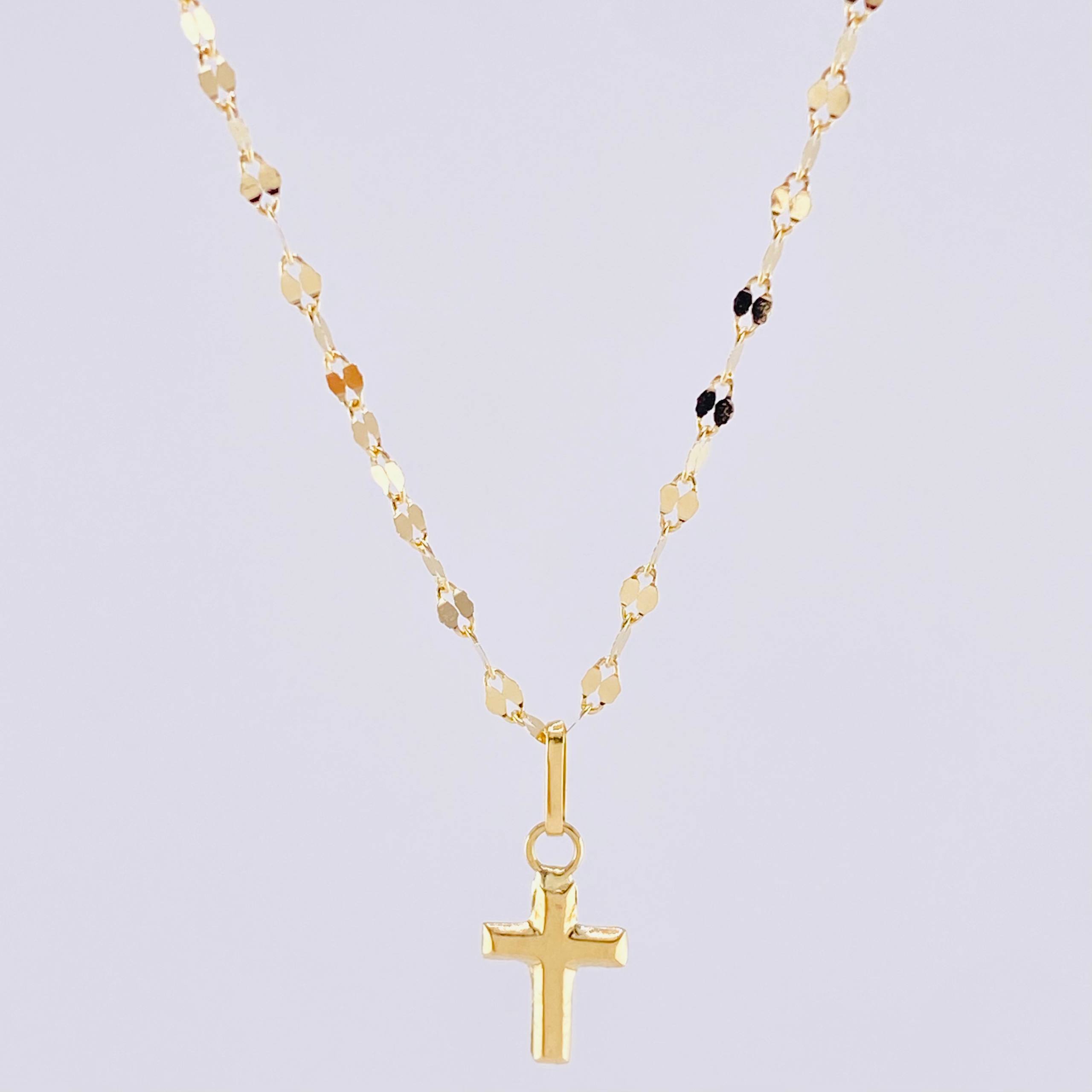 Set Cadena Flor Espejo + Dije Cruz / 1.15 g / 17 3/4 in Oro Amarillo 18K