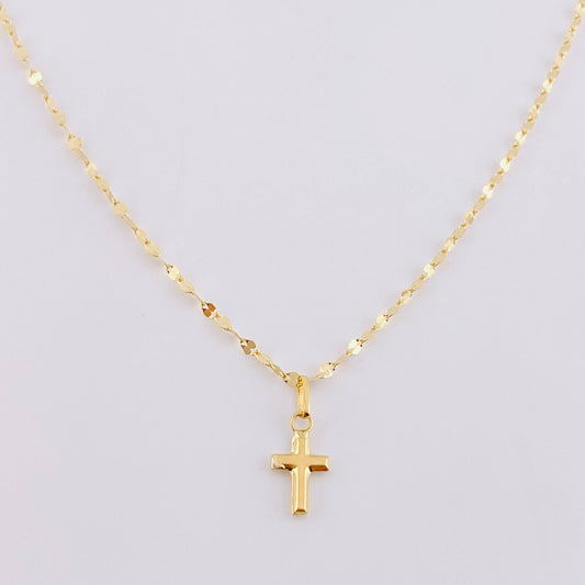 Set Cadena Flor Espejo + Dije Cruz / 1.1 g / 17 3/4 in Oro Amarillo 18K