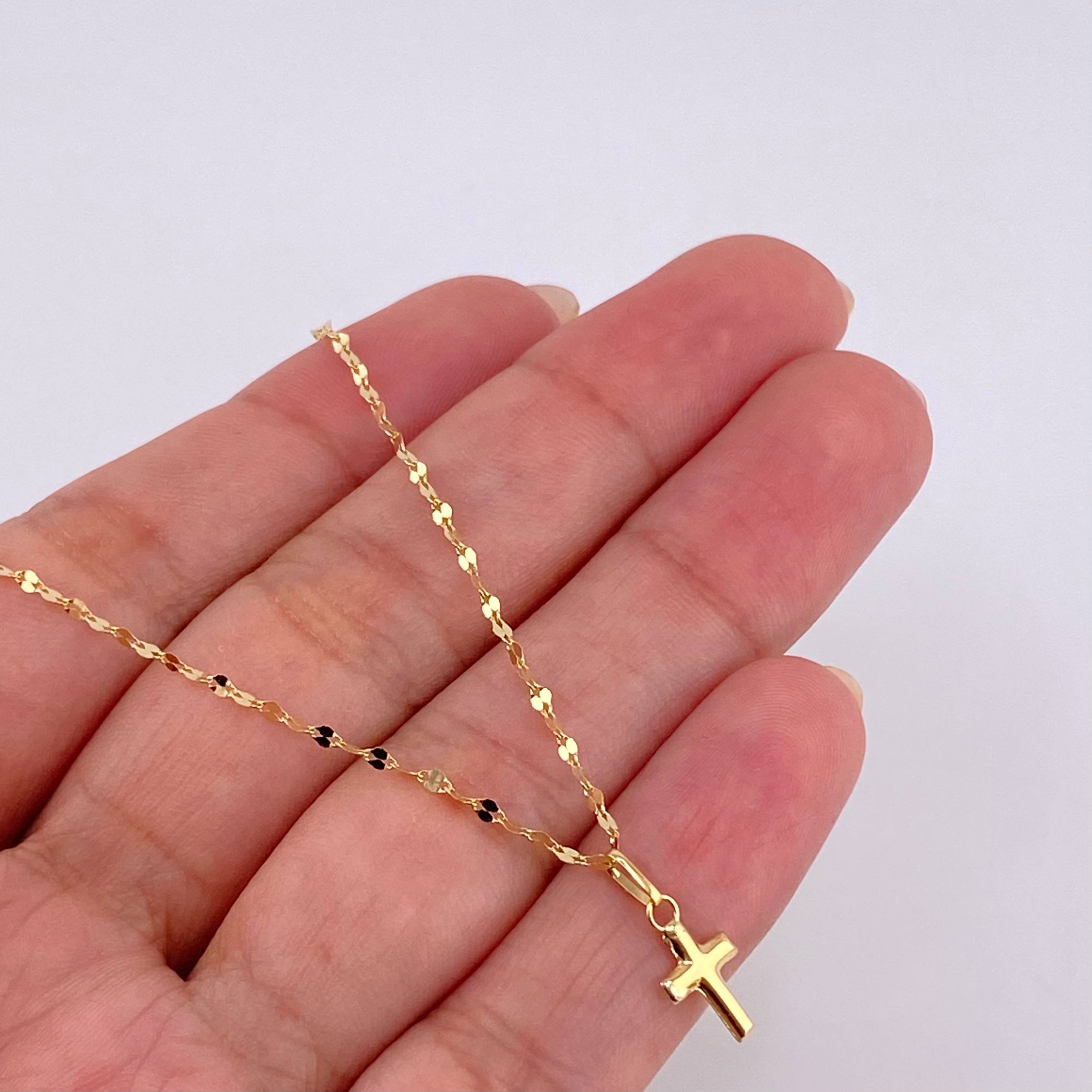 Set Cadena Flor Espejo + Dije Cruz / 1.15 g / 17 3/4 in Oro Amarillo 18K