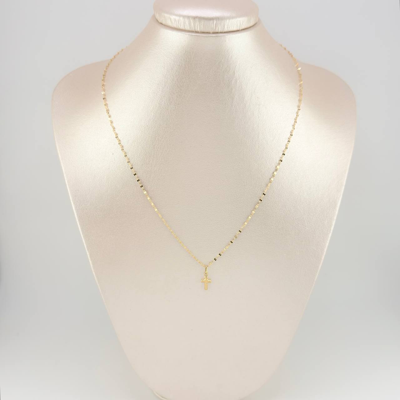 Set Cadena Flor Espejo + Dije Cruz / 1.15 g / 17 3/4 in Oro Amarillo 18K