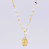 Set Cadena Flor Espejo + Dije Virgen Milagrosa / 1.2 g / 17 3/4 in Oro Amarillo 18K