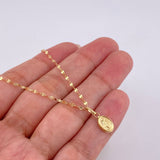 Set Cadena Flor Espejo + Dije Virgen Milagrosa / 1.2 g / 17 3/4 in Oro Amarillo 18K