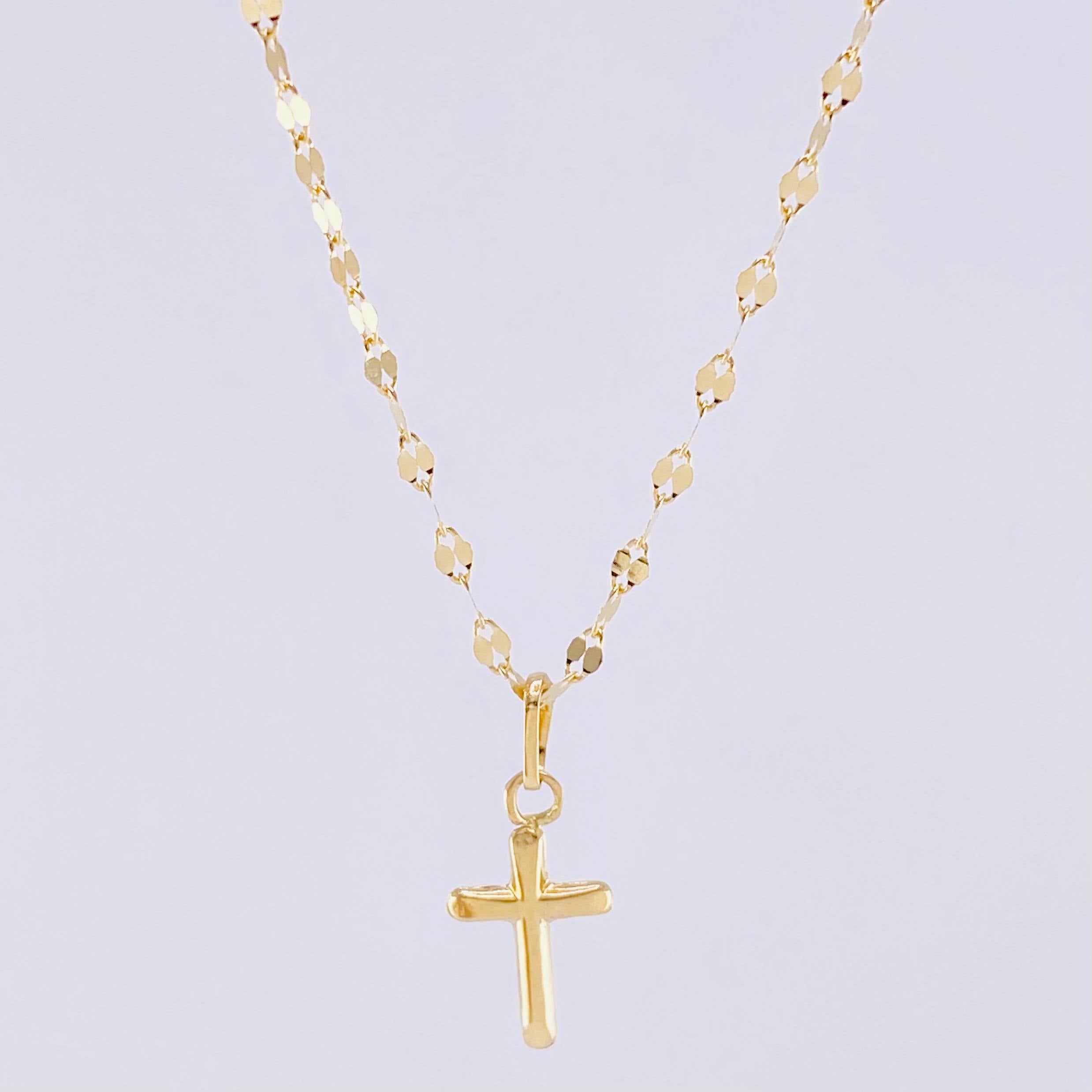 Set Cadena Flor Espejo + Dije Cruz / 1.15 g / 17 3/4 in Oro Amarillo 18K