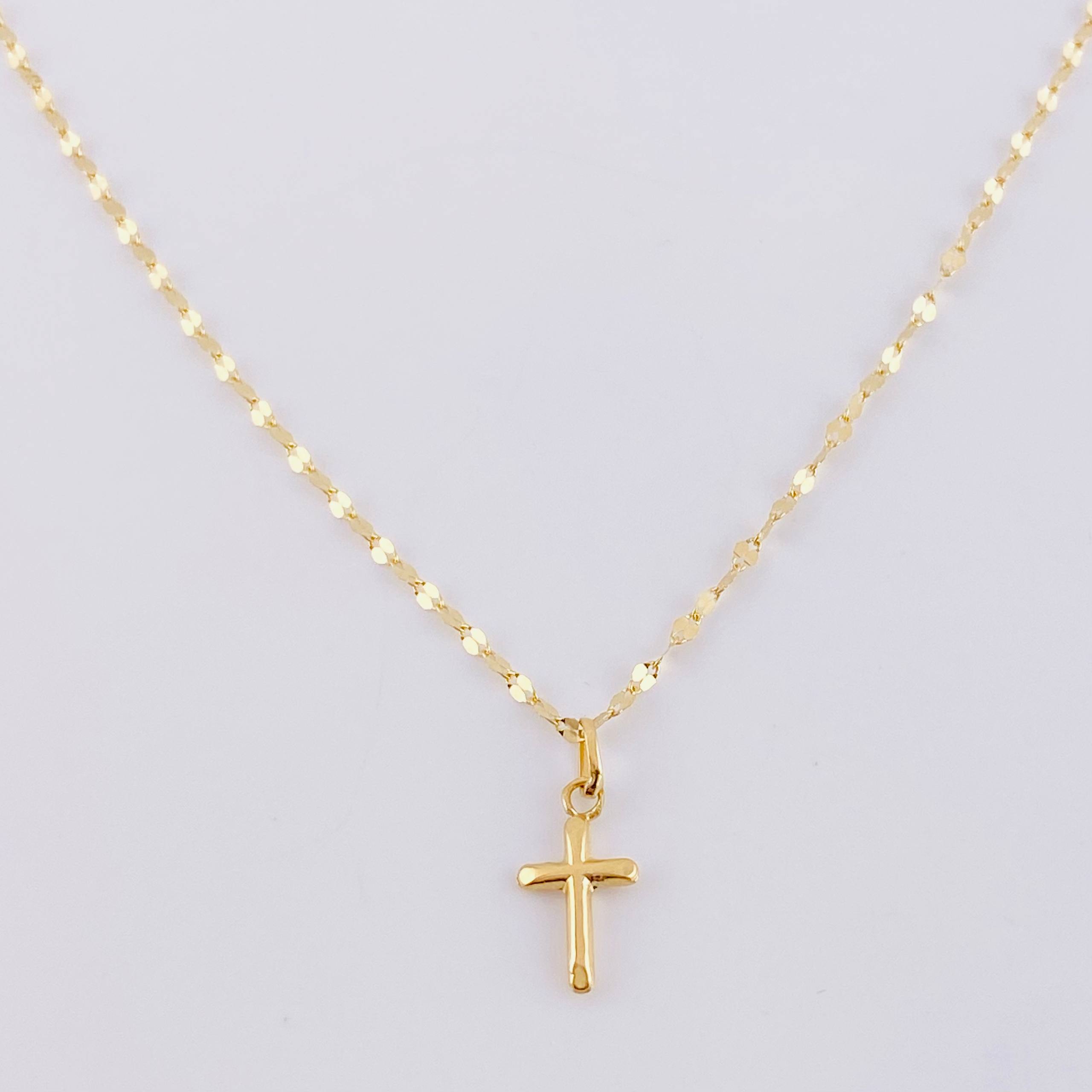 Set Cadena Flor Espejo + Dije Cruz / 1.15 g / 17 3/4 in Oro Amarillo 18K