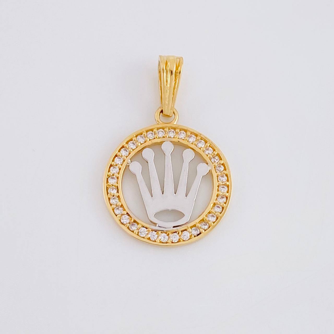 Dije Circulo Corona 1.5g / 3/4 in Dos Oros Amarillo Blanco 18K