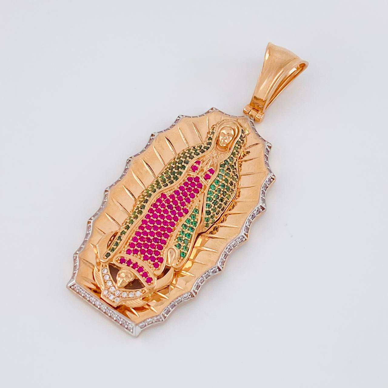 Dije Virgen de Guadalupe 17.5g / 2 1/2 in Dos Oros Blanco Rosa 18K