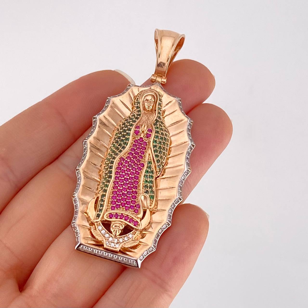 Dije Virgen de Guadalupe 17.5g / 2 1/2 in Dos Oros Blanco Rosa 18K