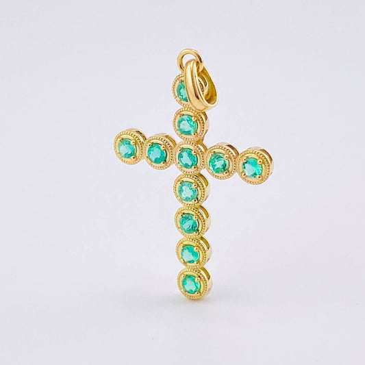 Dije Crúz Mini Aros Esmeraldas 1.7 Qts 1.8gr / 1 1/4 in / Oro Amarillo 18K ©