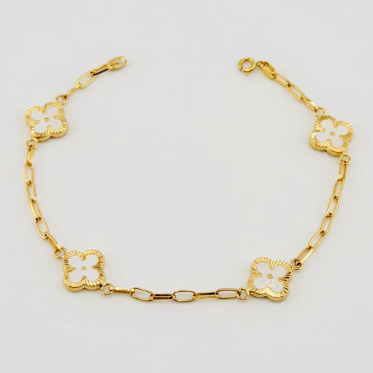Pulso Cajon Trebol Blanco 3.95gr / 7 in / 10mm Oro Amarillo 18K