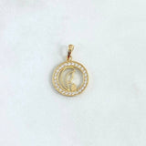 Dije Virgen Maria Medalla 1.65gr / 2.2cm / Circones Blancos Oro Amarillo 18K