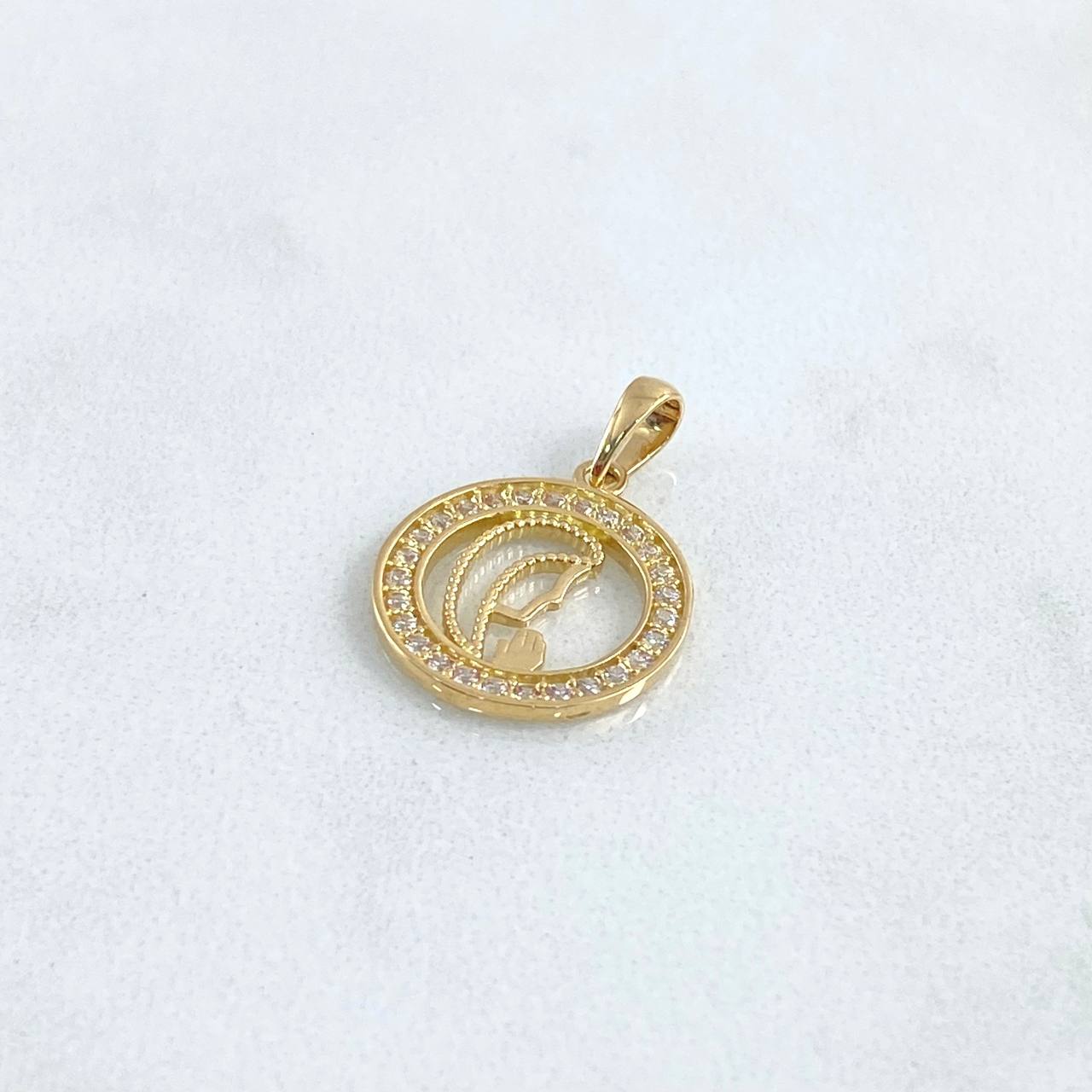 Dije Virgen Maria Medalla 1.65gr / 2.2cm / Circones Blancos Oro Amarillo 18K