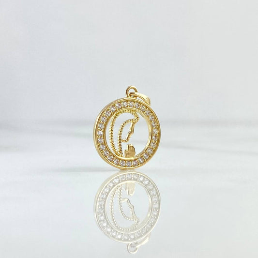 Dije Virgen Maria Medalla 1.65gr / 2.2cm / Circones Blancos Oro Amarillo 18K