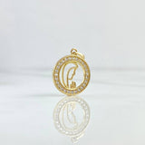 Dije Virgen Maria Medalla 1.65gr / 2.2cm / Circones Blancos Oro Amarillo 18K