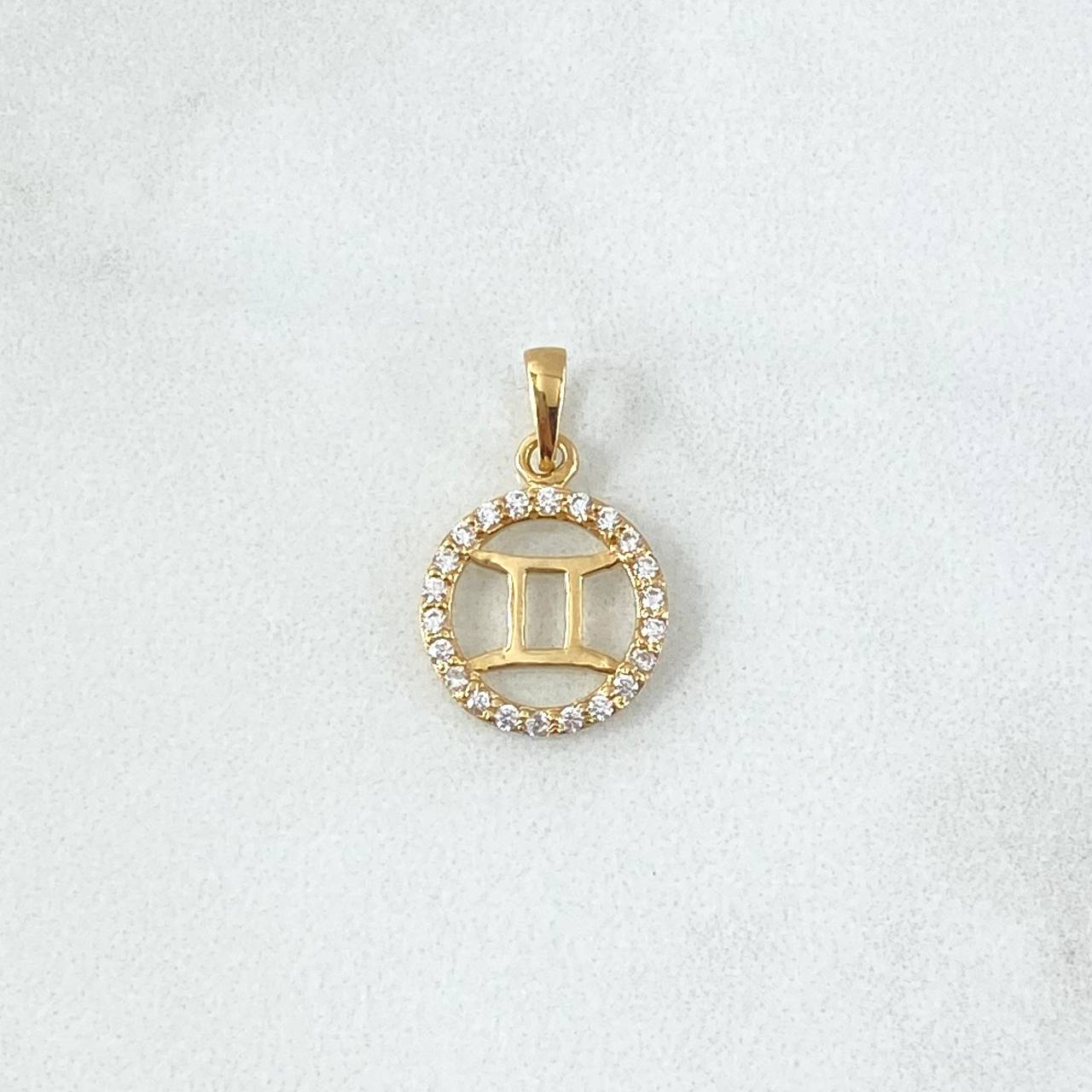 Dije Signo Géminis 0.95gr / 2cm / Circones Blancos Oro Amarillo 18K