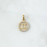 Dije Signo Géminis 0.95gr / 2cm / Circones Blancos Oro Amarillo 18K