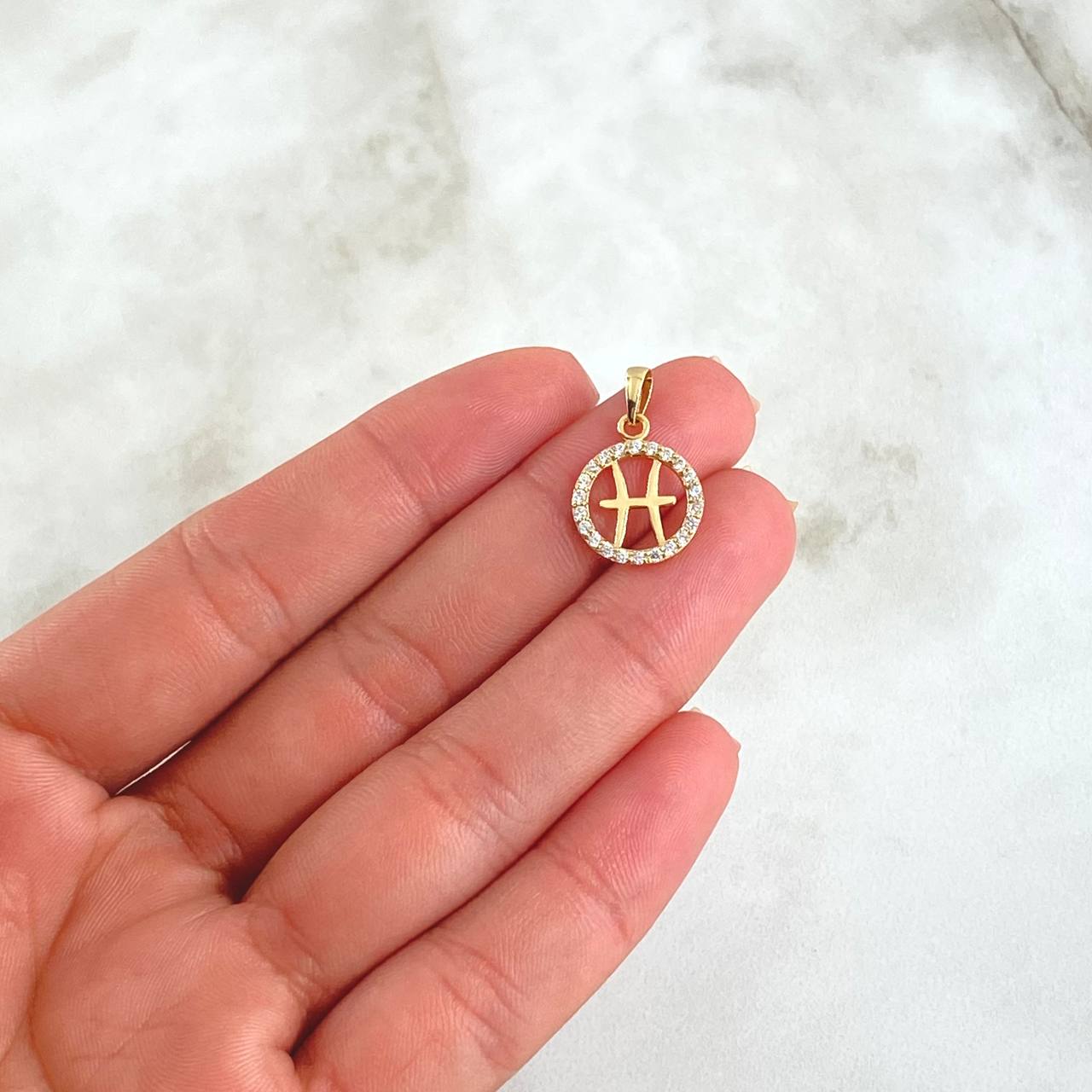 Pendant Pisces Sign 0.95gr / 2cm / White Zircons 18K Yellow Gold