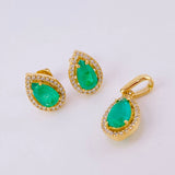 Stud Earrings Set Tears Halo with Emerald Pendant 2.22 carats Diamonds 40 points 6.65g / in / 12.6mm Yellow Gold 18K