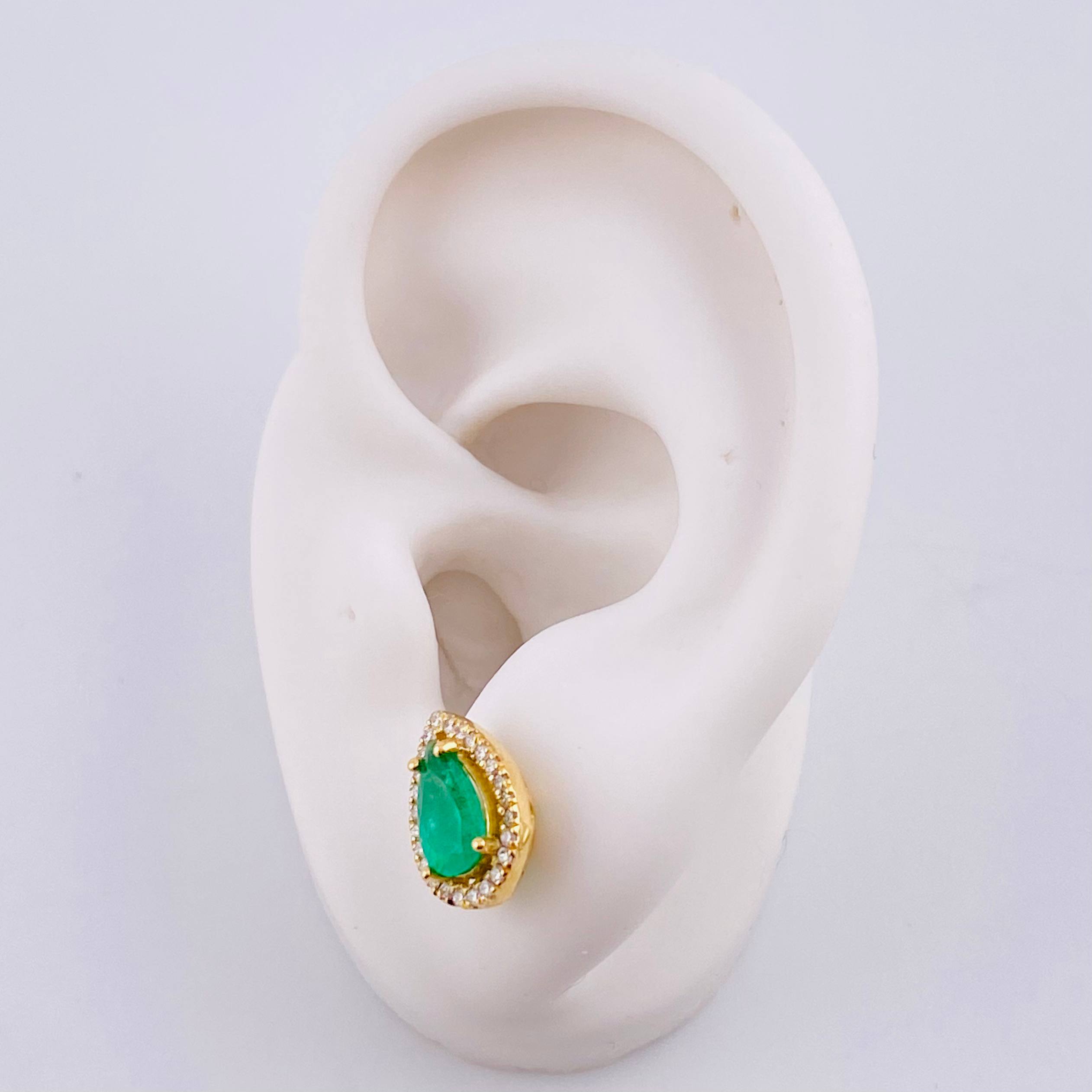 Stud Earrings Set Tears Halo with Emerald Pendant 2.22 carats Diamonds 40 points 6.65g / in / 12.6mm Yellow Gold 18K