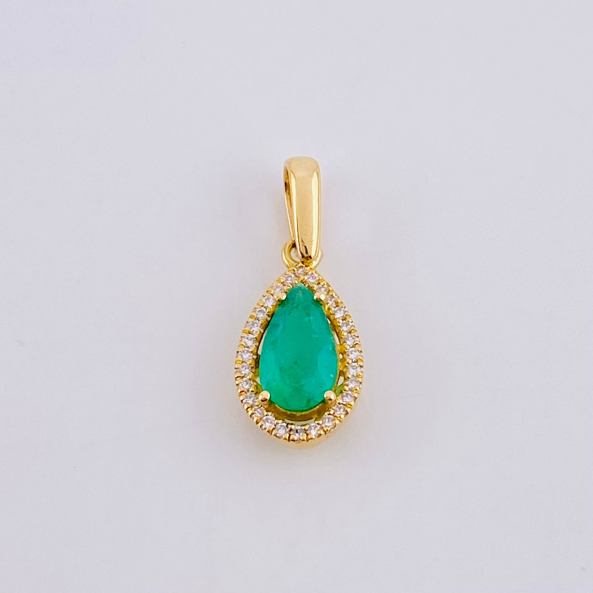 Stud Earrings Set Tears Halo with Emerald Pendant 2.22 carats Diamonds 40 points 6.65g / in / 12.6mm Yellow Gold 18K