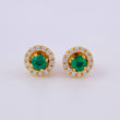Stud Earrings Round Emeralds 24pts Diamonds 20pts 2.5g / in / 4.4mm Yellow Gold 18K