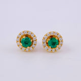 Stud Earrings Round Emeralds 24pts Diamonds 20pts 2.5g / in / 4.4mm Yellow Gold 18K