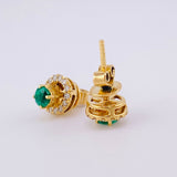 Stud Earrings Round Emeralds 24pts Diamonds 20pts 2.5g / in / 4.4mm Yellow Gold 18K