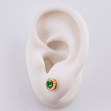 Stud Earrings Round Emeralds 24pts Diamonds 20pts 2.5g / in / 4.4mm Yellow Gold 18K
