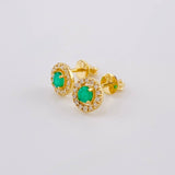 Topos Halo Esmeraldas 36Pts Diamantes 5Pts 1.8 g / in / 7.1 mm Oro Amarillo 18K