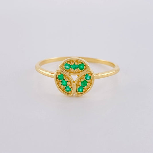 Anillo Triada De Jade Esmeraldas 16Pts 1.9 g / T8 Oro Amarillo 18K