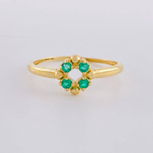 Anillo Flor De Mayo Esmeraldas 1Pts 1.45 g / T7 1/2 Oro Amarillo 18K