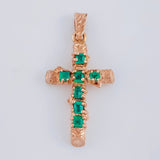 Pendant Cross Trunk Emeralds 1.39Qts 2.3 g / 1 3/4 in Yellow Gold 18K